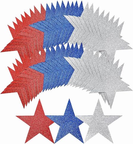 108 Pcs 6 Inch Patriotic Stars Cutouts 4th of July Cardboard Stars Cut-Outs Decorations for Independence Day Memorial Day Graduation Wall Decor Craft Supplies (Red, Blue, Silver) in Saudi Arabia