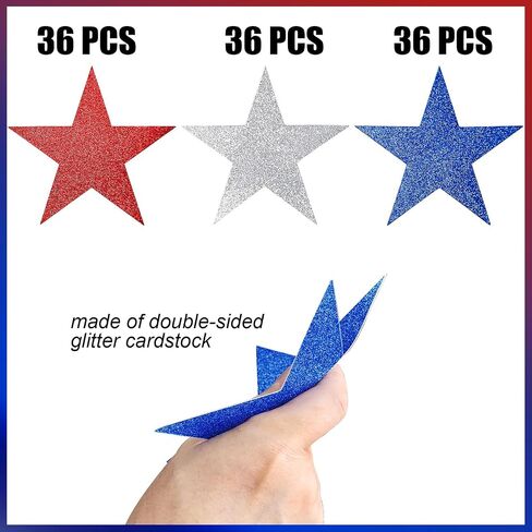 108 Pcs 6 Inch Patriotic Stars Cutouts 4th of July Cardboard Stars Cut-Outs Decorations for Independence Day Memorial Day Graduation Wall Decor Craft Supplies (Red, Blue, Silver) in Saudi Arabia