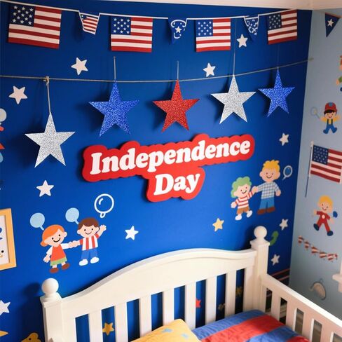 108 Pcs 6 Inch Patriotic Stars Cutouts 4th of July Cardboard Stars Cut-Outs Decorations for Independence Day Memorial Day Graduation Wall Decor Craft Supplies (Red, Blue, Silver) in Saudi Arabia