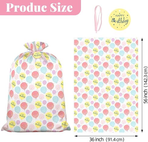 56" Extra Large Blue Plastic Gift Bag, Jumbo Happy Birthday Gift Bag with Tag and Tie for Boy Kids Birthdays Parties or Holiday in Saudi Arabia