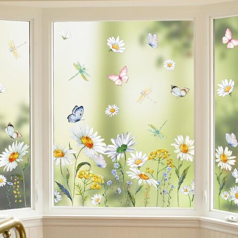 56 PCS Hello Spring Window Cling Sticker, Tulip Butterfly Flower Window Decal for Home Party Supplies Shop Window Glass Display Decoration in Kuwait