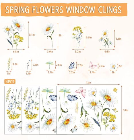 56 PCS Hello Spring Window Cling Sticker, Tulip Butterfly Flower Window Decal for Home Party Supplies Shop Window Glass Display Decoration in Kuwait