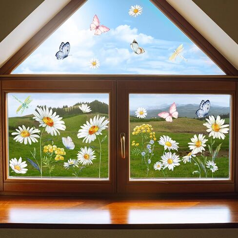 56 PCS Hello Spring Window Cling Sticker, Tulip Butterfly Flower Window Decal for Home Party Supplies Shop Window Glass Display Decoration in Kuwait