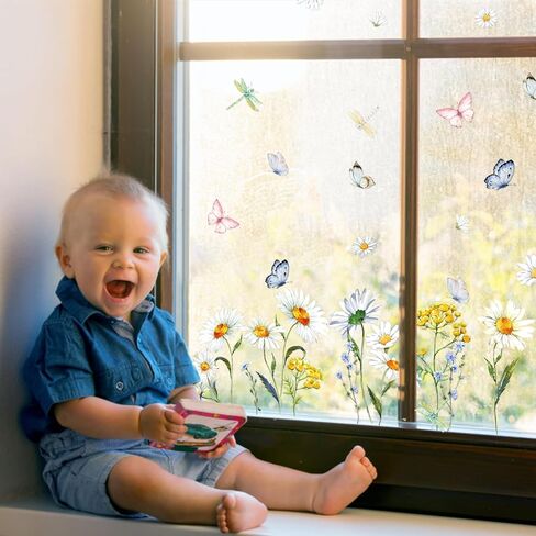 56 PCS Hello Spring Window Cling Sticker, Tulip Butterfly Flower Window Decal for Home Party Supplies Shop Window Glass Display Decoration in Kuwait