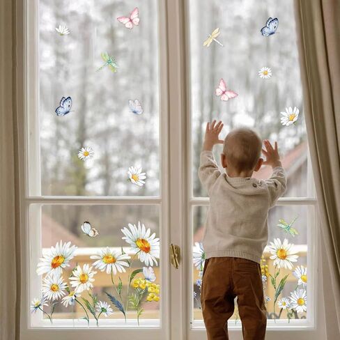 56 PCS Hello Spring Window Cling Sticker, Tulip Butterfly Flower Window Decal for Home Party Supplies Shop Window Glass Display Decoration in Kuwait