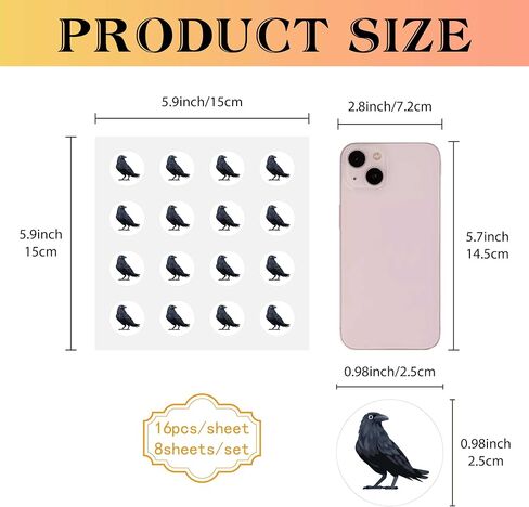 CREATCABIN 128Pcs Raven Crow Planner Stickers Blackbird Helmet Sticker Decals Self-Adhesive Waterproof Sticker Round Dot Cartoon Decal Bulk Stickers for Scrapbooking Calendar Water Bottles Diary 2.5cm in Kuwait