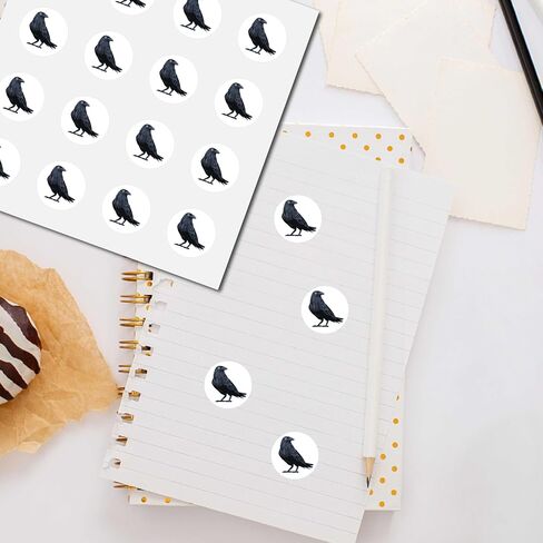 CREATCABIN 128Pcs Raven Crow Planner Stickers Blackbird Helmet Sticker Decals Self-Adhesive Waterproof Sticker Round Dot Cartoon Decal Bulk Stickers for Scrapbooking Calendar Water Bottles Diary 2.5cm in Kuwait