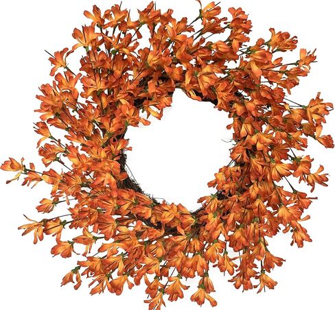 20 Inch Yellow Forsythia Wreath Fall Front Door Wreath Flower Farmhouse Rustic Grapevine Wreath Blossom Cluster Wreath for Festival Celebration Front Door Wall Window Party Decoration Home Décor in Saudi Arabia