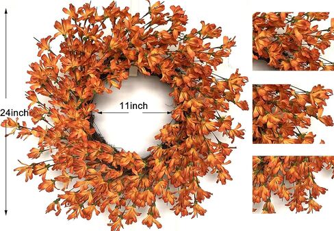 20 Inch Yellow Forsythia Wreath Fall Front Door Wreath Flower Farmhouse Rustic Grapevine Wreath Blossom Cluster Wreath for Festival Celebration Front Door Wall Window Party Decoration Home Décor in Saudi Arabia
