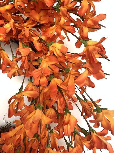 20 Inch Yellow Forsythia Wreath Fall Front Door Wreath Flower Farmhouse Rustic Grapevine Wreath Blossom Cluster Wreath for Festival Celebration Front Door Wall Window Party Decoration Home Décor in Saudi Arabia