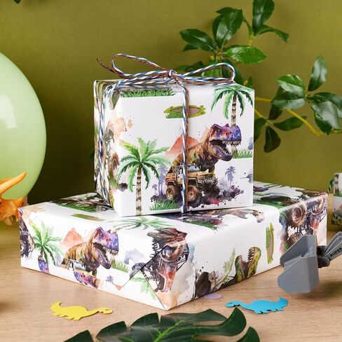 RUSPEPA Dinosaur Wrapping Paper Roll for Kids Boys, Mini Roll, Watercolor T-Rex and Monster Truck Gift Wrap Paper for Birthday, Dino Party, Adventure Celebration, 17 Inches X 16.4 Feet in Saudi Arabia