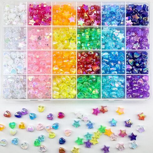 1000Pcs Matte Acrylic Star Beads Hart Beads for Jewelry Making Frosted Gold Foil Acrylic Beads Pastel Beads Colorful Assorted Bead Cute Aesthetic Kawaii Bead for Bracelet DIY Craft Earring Phone Charm in Saudi Arabia