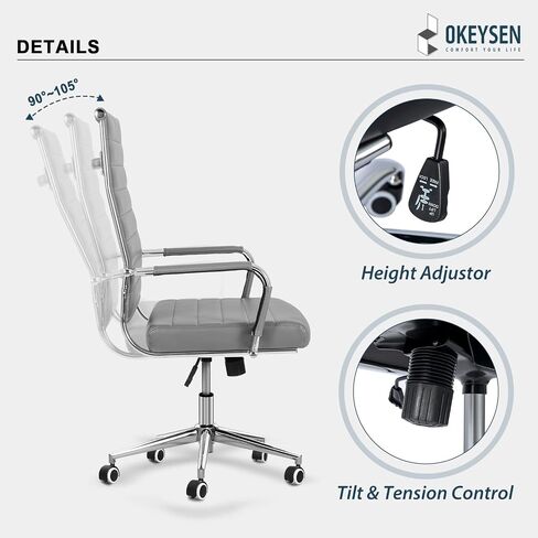 Okeysen Office Desk Chair Conference Room Chairs Modern Ergonomic Executive Swivel Chair Adjustable Height PU Leather Home Desk Chairs with Armrests Comfy Computer Task Chairs with Wheels (Black) in Kuwait