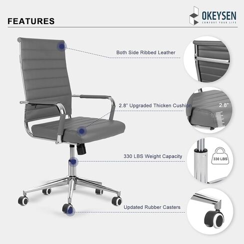 Okeysen Office Desk Chair Conference Room Chairs Modern Ergonomic Executive Swivel Chair Adjustable Height PU Leather Home Desk Chairs with Armrests Comfy Computer Task Chairs with Wheels (Black) in Kuwait