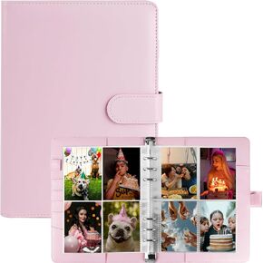 A5 Kpop Photocard Binder 6 Ring Binder Small Card Binder with 200 Card Slots PU Leather Photo Card Holder Pink Card Binder for Organizing Trading Cards
