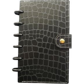 20 Clear PP Pockets Discbound Currency Collection Album, Inner 6.42 x 3.11 Inches, Handmade PU Leather Cover with Button Closure, Protective Case for Banknotes/Stamps/Dollars (Black)
