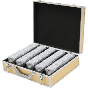 100 Graded Coin Slab Case, Aluminum Coins Storage Box with Lock, Transport, & Organization of Coin Collection Carry Case, Silver Dollar Holder for Collectors(Gold) in Saudi Arabia