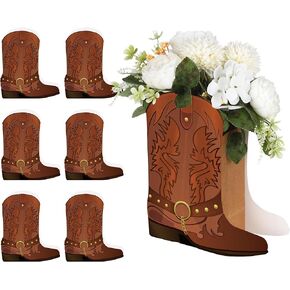 Weekgrat 8 Set Brown Western Cowboy Boots Flower Boxes Centerpiece Boot Shape Boxes Decorations Western Theme Party Cowgirl Favors for Cowboy Cowgirl Birthday Party Baby Shower Wedding Supplies