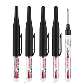 4 Pcs Black Multi Purpose Deep Hole Marker Pens,Long Nib Head Marker Waterproof Colorful Carpenter Pen for Bathroom Woodworking Decoration,Permanent Marker Pens Multi-Purpose Waterproof Carpenter