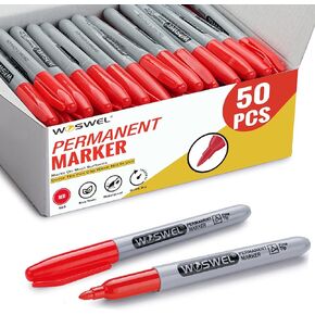 Permanent Markers Bulk, 50 Pack, Red Permanent Marker Pens, Fine Tip, Waterproof, Quick Drying, Smooth Writing, Used on Glass Metal Stone Paper Most Surfaces, Office School Supplies