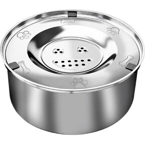 Dog Water Bowl No Spill 2.65L/89oz Slow Water Bowl for Dogs with Non-Slip Base Stainless Steel Spill Proof Water Feeder Dispenser,No Mess,Sliver