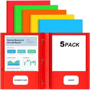 HABGP Two Pocket Folders with Prongs, 5 Pack Paper Folders with Pockets and 3 Prongs Fit Letter Size Paper, for Organizing Files in School, Office & Business (Assorted 5 Colors)