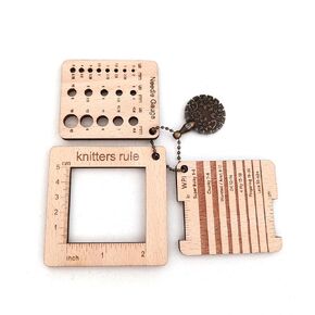 3 Pcs Wood Knitting Guage Rulers with Yarn Cutter, 3 Style Square Knitting Tool, Crochet Hook & Knitting Needle Gauge & Knitting Rule, Sewing Rulers for Art Sewing Knitting Crafts