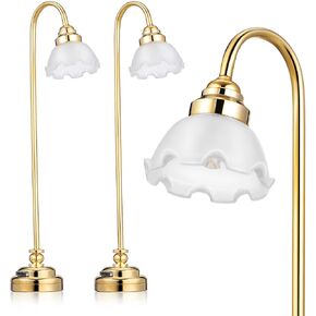 Toyvian Dollhouse Lights Battery Operated, Miniature Led Lights, Miniature Dollhouse Accessories, Doll Furniture Mini Table Lamp Plated Metal & Glass -1/12