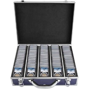 100 Graded Coin Slab Case, Aluminum Coins Storage Box with Lock, Transport, & Organization of Coin Collection Carry Case, Silver Dollar Holder for Collectors(Gold)