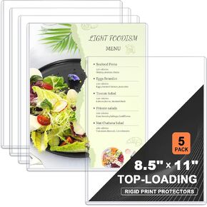 Ndsox 5 Pack 8.5" x 11" Rigid Print Protectors Clear Hard Plastic Sheet Protectors Top Loading for Birth Certificates, Documents, Posters, Photos, Meuns, Heavy Duty No-Hole Plastic Document Sleeves