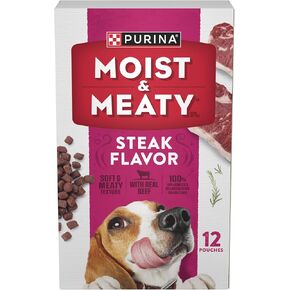 Moist and Meaty Steak Flavor Soft Dog Food Pouches for Adult Dogs, Made with Real Beef, 72 oz, 12 Count