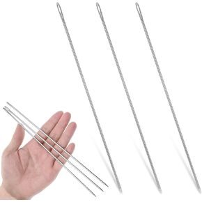 Alrhso 3Pcs 10" Long Lei Making Needles Long Upholstery Needles for Hand Sewing Large Needle for Crafts Big Sewing Needle for Leather Carpet Tapestry Hawaiian Leis Canvas, 3mm Diameter