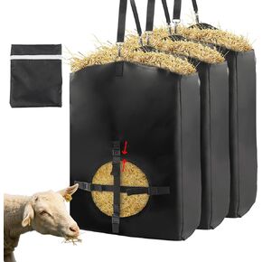 3 PCS Hay Bags for Goats, Metal Clasp and Removable Release Buckle for Horses Slow Feeder Hay Bag, Easy Hanging Adjustable Strap and Reinforced 600D Oxford Fabric Feeding Bag for Goats, Sheep, Donkeys