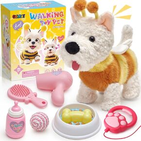 Golray Remote Control Toy Dog with Leash for Kids Girls ، Electronic Plush West Highland White Terrier Puppy Can Walk Bark Sing ، حشو Care Pet Care Play Play Gifts for Toddler 3 4 5 6 7 8