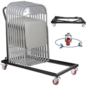 Heavy Duty Folding Chair Cart with Wheels Steel Frame Transport Rack for Plastic/Wood Chairs Office, Event & School Use