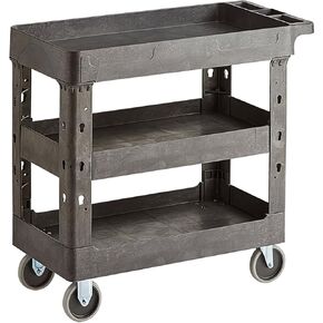 2 Shelf Rolling Cart 34"x16" with Handle, Heavy-Duty Commercial Work Utility Cart, Service Tool Compartments, Movable Storage Trolley Organizer for Warehouse, Garage, Restaurant, Cleaning, Grey