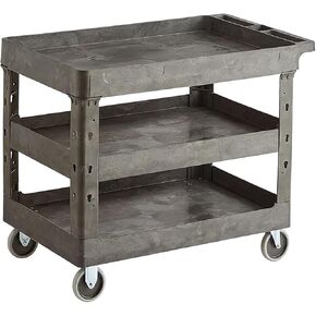 2 Shelf Rolling Cart 40"x25" with Handle, Heavy-Duty Commercial Work Utility Cart, Service Tool Compartments, Movable Storage Trolley Organizer for Warehouse, Garage, Restaurant, Cleaning, Grey