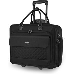 MOSISO Rolling Laptop Bag, 15.6 inch Rolling Briefcase for Women Men, Expandable Overnight Computer Bag with Flapover Pocket & Belt on 2 Wheels for Work Travel Business, Black