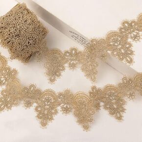 Gold Lace Trim 4.8 Yards Venice Gold Ribbon Metaillic Embroidery Lace for Sewing, Cake Fringe, Wedding Bridal Dress in Saudi Arabia