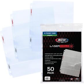 BCW LASERWELD 4 -POCKET CURRENCY صفحة - 50CT | يحمل 4 فواتير منتظمة مع ملصق الجيب | البولي بروبيلين خالية من الأحماض | التحميل العلوي ، صفحات ملحومة بالليزر | شاشة مسطحة وخالية من الوهج لمجلد 3 حلقات