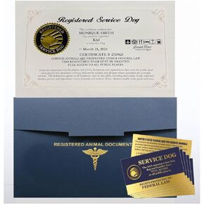 Registered Service Dog Certificate – Personalized Certificate with Embossed Seal, Folder, Duplicate Copy & 5 ADA Law Cards – For Service Dog Handlers & Trainers – Made in USA
