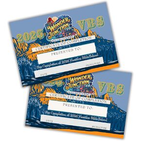 2025 VBS Junction Certificate of Completion Award 50pk 6x9" Postcard Vacation Bible School Marvel at Jesus Live for His