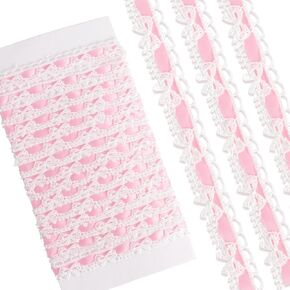 2 Yards Pink Lace Trim Ribbon, Vintage Lace Ribbon Roll for Bridal, Bow Trim Sewing Accessories for Bouquet Packaging Wrapping Wedding Decorations DIY Crafts