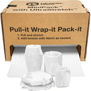 HexcelWrap Mini - Honeycomb Packing Paper, Eco-Friendly, Sustainable Paper Bubble Wrap for Shipping & Moving, Cushioned Packing Material in Easy Self-Dispenser Box - White, 12" x 1400'