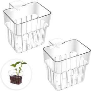 2 PCS Aquarium Plant Holder Clear, Fish Tank Plant Holder, Fish Tank Aquatic Plant Holder Aquatic Planter Hanging Pot for Aquarium Decor