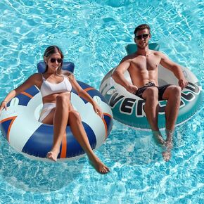 2 Packs Inflatable Pool Floats Adult Heavy Duty River Tube Floaties for Floating Pool Chair Float Lounger Lake Floats Raft with Cup Holder