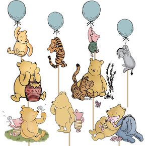27PCS 9 Designs Classic Winnie Centerpieces for Baby Shower Decorations The Pooh Stick Centerpieces for Table Toppers Winnie Birthday Supplies Decor Blue Boy