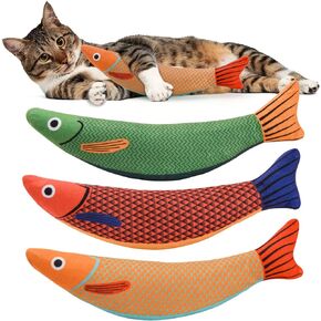 AUSCAT Cat Catnip Toys, 3PCS Catnip Fish Toy for Cats, Cat Kicker Toys with Crinkle Sound, Interactive Plush Soft Cat Toys for Indoor Cats and Kittens