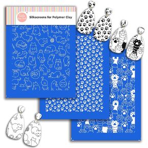 Cat Paws Silk Screen Stencils for Polymer Clay, 3 PCS cat Pattern Silkscreen for Polymer Clay Earring Making, Reusable Silk Screen Stencils for Polymer Clay SSCMB-12