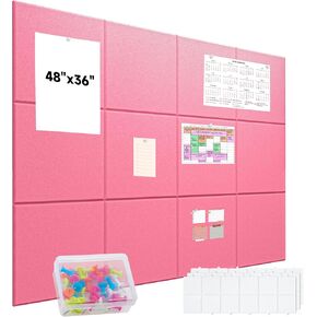 48"x36" Cork Board - 12 Pack Felt Wall Tiles with 48 Removable Adhesive Tabs & 30 Push Pins, Large Cork Boards for Walls, Perfect for Home, Office, School Bulletin Board Wall Tiles, DIY Vision Board